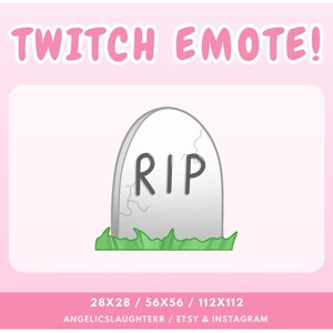 May include: A gray tombstone with the word "RIP" in black letters, surrounded by green grass. The image is a Twitch emote.