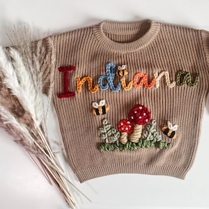 Custom Baby Sweater Custom Toddler Sweater Embroidered Sweater Name Sweater Baby Announcement Baby Gift Birthday Outfit image 1