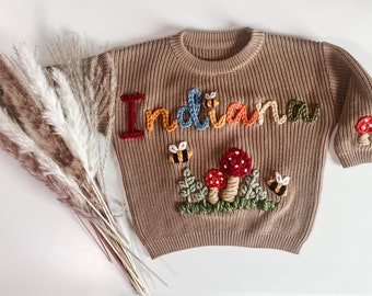 Suéter de bebé personalizado / suéter personalizado para niños pequeños / suéter bordado / suéter de nombre / anuncio de bebé / regalo de bebé / traje de cumpleaños