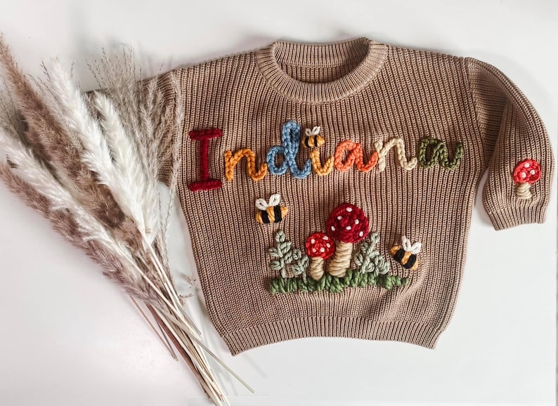 Custom Baby Sweater Custom Toddler Sweater Embroidered Sweater Name Sweater Baby Announcement Baby Gift Birthday Outfit image 1