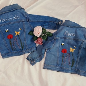 Custom Toddler Jacket Denim Jacket Gift for Toddler Birthday Gift Hand-embroidered Jacket Personalized image 4