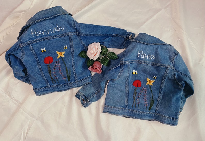 Custom Toddler Jacket Denim Jacket Gift for Toddler Birthday Gift Hand-embroidered Jacket Personalized image 4