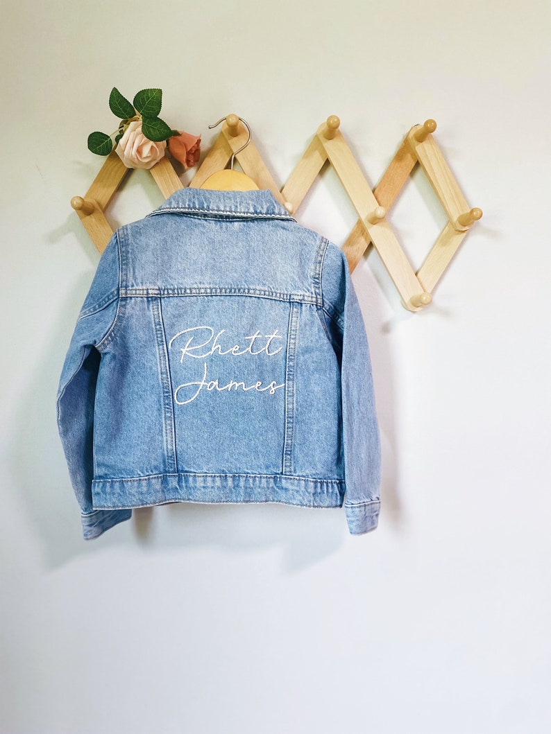 Custom Toddler Jacket Denim Jacket Gift for Toddler Birthday Gift Hand-embroidered Jacket Personalized image 1