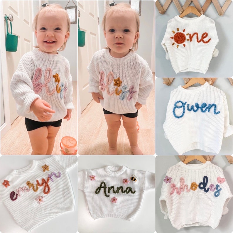 Custom Baby Sweater Custom Toddler Sweater Embroidered Sweater Name Sweater Baby Announcement Baby Gift Birthday Outfit image 4