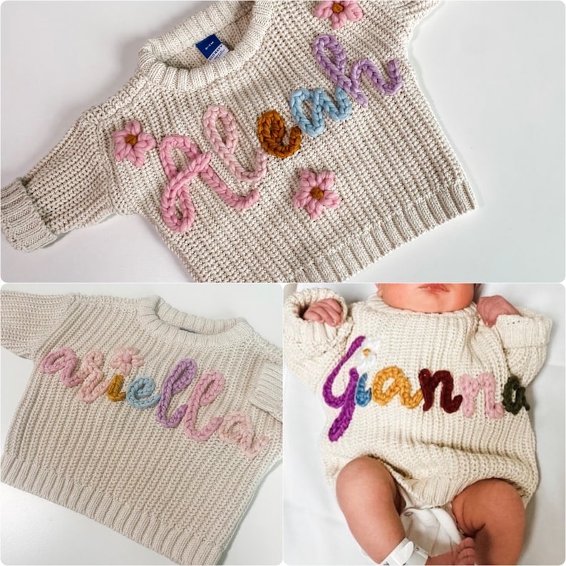 Suéter recién nacido / suéter 0-3M / suéter bebé / suéter bordado / suéter nombre / anuncio de nombre imagen 7