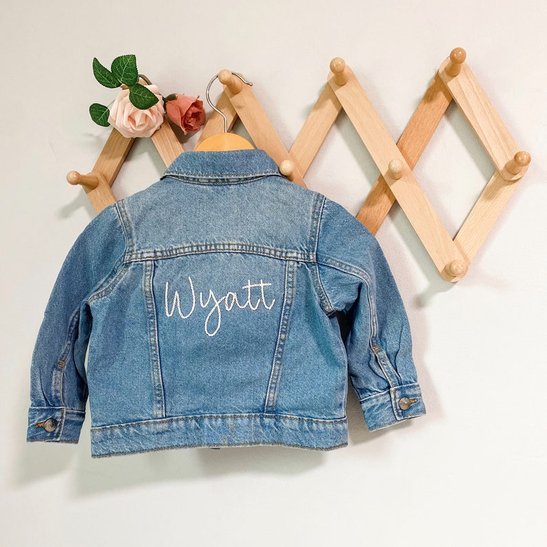 Custom Toddler Jacket Denim Jacket Gift for Toddler Birthday Gift Hand-embroidered Jacket Personalized image 2