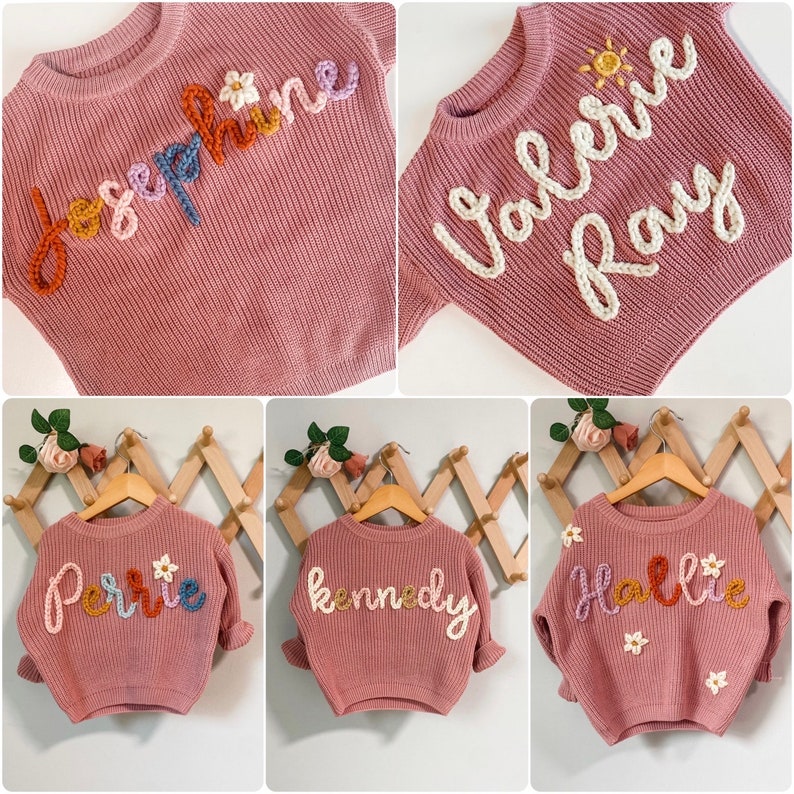 Custom Baby Sweater Custom Toddler Sweater Embroidered Sweater Name Sweater Baby Announcement Baby Gift Birthday Outfit image 3