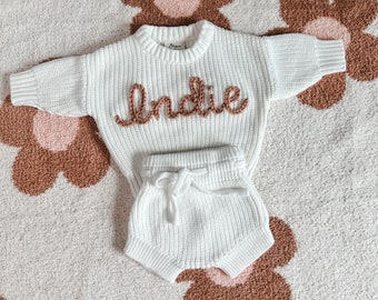 Leichtes Strick Neugeborenen Set | Baby nach Hause kommen Outfit | benutzerdefinierte Pullover Set | personalisierter Pullover | Neugeborenen Pullover