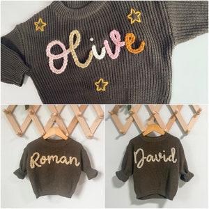 Custom Baby Sweater Custom Toddler Sweater Embroidered Sweater Name Sweater Baby Announcement Baby Gift Birthday Outfit image 7