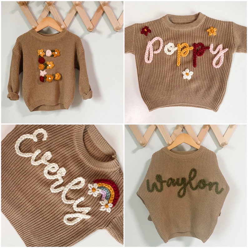 Custom Baby Sweater Custom Toddler Sweater Embroidered Sweater Name Sweater Baby Announcement Baby Gift Birthday Outfit image 6