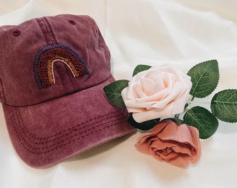 Boho rainbow hat | boho rainbow baseball hat | hand embroidered hat | embroidered hat | rainbow hat