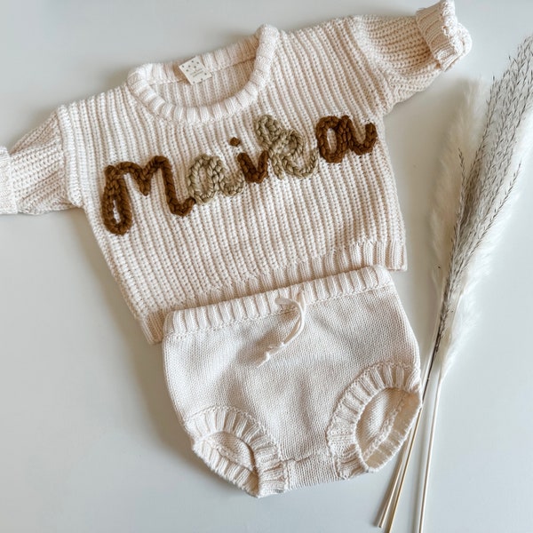 Newborn sweater set | 0-3 month sweater set | embroidered sweater outfit | name sweater outfit | going home outfit | baby announcement