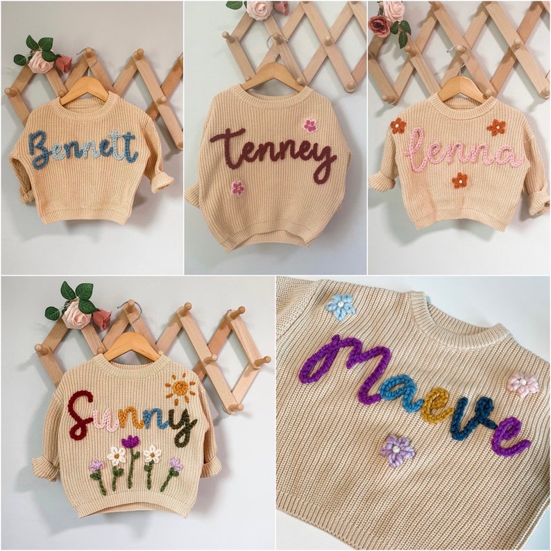 Custom Baby Sweater Custom Toddler Sweater Embroidered Sweater Name Sweater Baby Announcement Baby Gift Birthday Outfit image 2