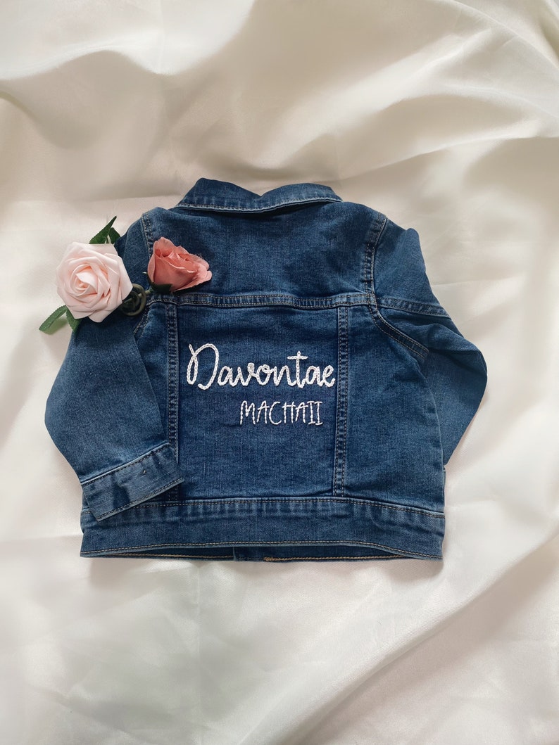 Custom Toddler Jacket Denim Jacket Gift for Toddler Birthday Gift Hand-embroidered Jacket Personalized image 3