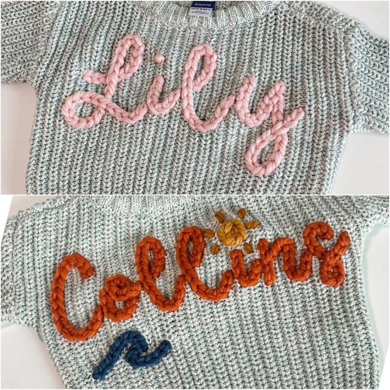 Suéter recién nacido / suéter 0-3M / suéter bebé / suéter bordado / suéter nombre / anuncio de nombre imagen 10
