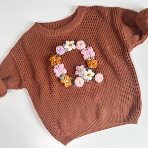 Embroidered Flower Initial Sweater | Personalized Baby Sweater | Toddler Inital Sweater | Floral Initial | Milestone | Custom Initial Letter
