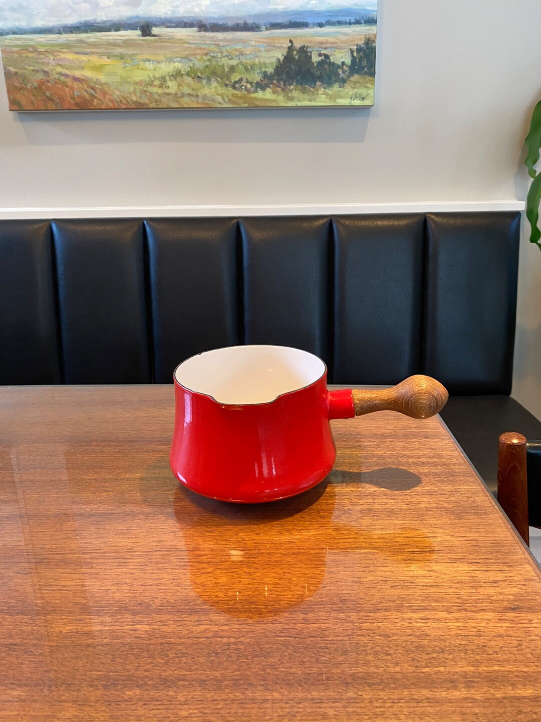 Vintage Dansk Kobenstyle France Red Enamel Sauce Pan Pot Wood Etsy