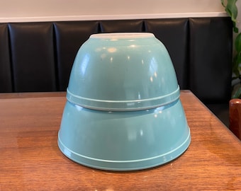 Vintage Pyrex - Türkis / Robins Ei Blau - Mixing Bowls 2er Set