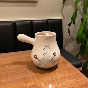 Rae Dunn keramisk chokladkruka stämplad M Studios vintage / Vintage m stämplad snögubbe kakaokanna / Rae Dunn snögubbe kakaokanna