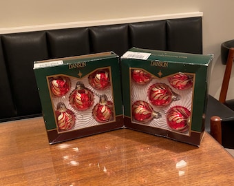 Vintage set of 10 red danson hand painted Christmas ornaments / vintage red danson round glass Christmas ornaments