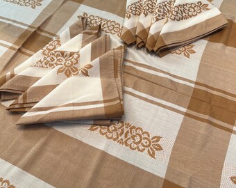 Vintage/ Ernte Gold, Hellbraun, Creme, Dijon Tischdecke mit 8 passenden Servietten!