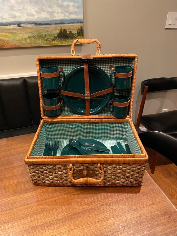 Vintage Wicker Suitcase Picnic Set Of 4 | Vintage… - image 5