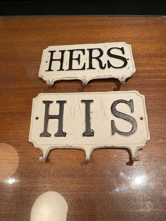 Antique White His Hers Cast Iron Wall Hooks Vintage His Hers Cast