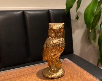 vintage heavy 5” solid brass bird owl figurine brass owl statue owl ornament owl brass bird owl ornament bird owl on base sculpture bird