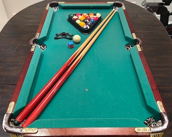 Vintage complete wood tabletop pool table 36”x20”x7 1/2” / vintage wood tabletop snooker table / vintage tabletop mancave pool table