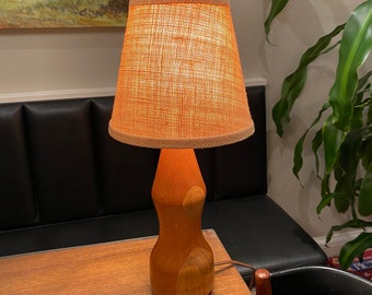 MCM Wood Table Lamp | MCM Two Tone Wood Table Lamp | Vintage Wood Table Lamp