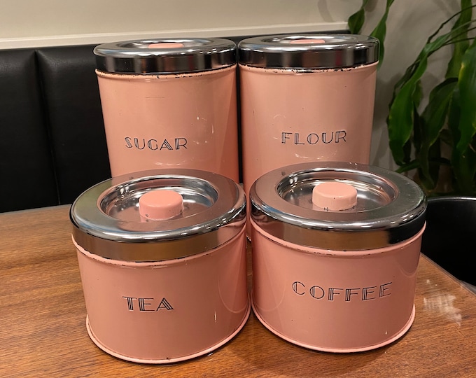 Rare Vintage Round Pink Kitchen Canister Set Garner Ware / Vintage Pink