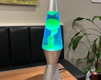 Lámpara de lava vintage clásica azul y amarilla grande de 14 ½” para decoración de fondo / lámpara de lava vintage / lámpara de lava vintage azul y amarilla