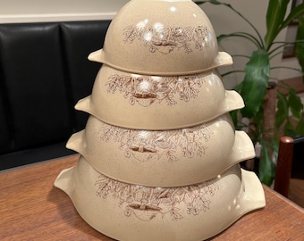 Vintage Near Mint Pyrex Forest Fancies Complete Set Cinderella Mixing Bowls 441, 442, 443 and 444