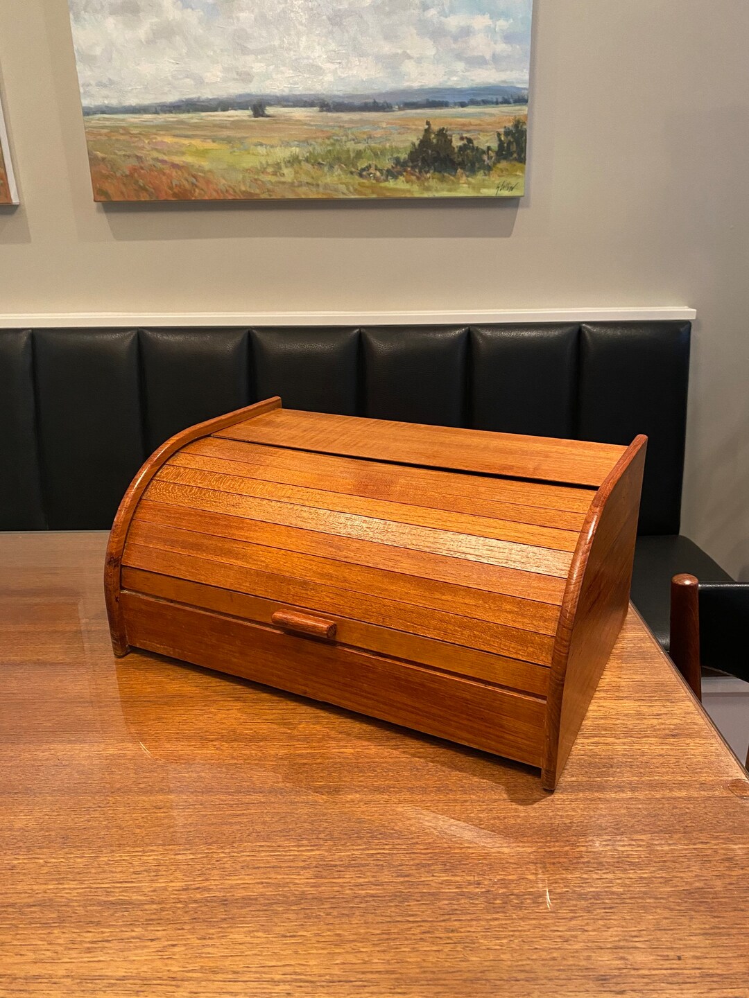 Vintage Teak Wood Bread Roll Top Storage Box / Wood Bread Etsy