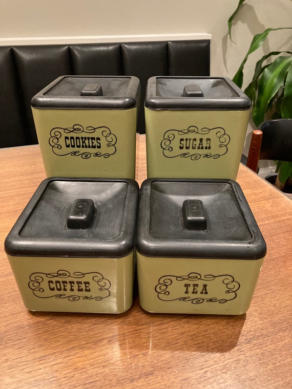 Vintage Retro Olive Green Canister Set of 4 From Beacon Etsy