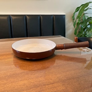 Vintage Dansk brown skillet / fry pan with teak wood handle