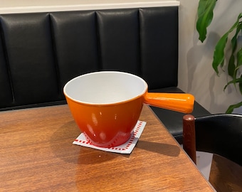 Vintage levcoware Japan cast iron / Orange flame fondue pot sauce / Mcm orange flame pot