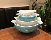 Full set of Vintage Pyrex Cinderella Turquoise Butterprint Bowls (4)