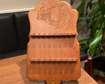 Vintage Wood 16 Spoon Souvenir Display Rack 2 Tier | Vintage Wood Spoon Display | Vintage Wood Souvenir Wall Rack