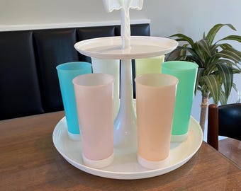 Vintage Tupperware pastel Carousel cup caddy original - missing lids