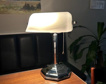 Vintage White Shade Bankers Library Desk Lamp | Bankers Desk Lamp |  Bankers Lamp | Underwriter Desk Lamp