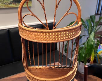Vintage Rattan/Bamboo/Cane 2 Tier Oval Wicker Wall Shelves / vintage rattan oval wall two tier shelf