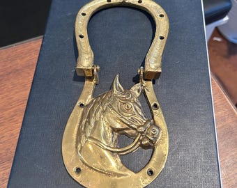 Vintage brass horse head door knocker / vintage brass stalion door knocker / vintage horse door knocker