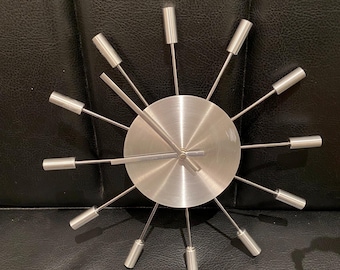 George Nelson style Starburst Wall Clock / George Nelson style spaceage wall clock /  spaceage wall clock/ Mcm style starburst clock