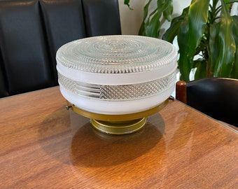 Mcm Skyscraper Style Textured Glass Round Chandelier | MCM UFO Ceiling Light Fixture | MCM Light | Art Deco Skyscraper Light Fixture