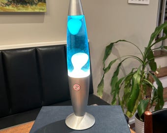 Classic 13”  Blue and white Lava Lamp Background Decor / vintage spaceage lava lamp / vintage rocket lava lamp/ vintage rocket lava lamp