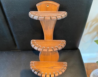 Vintage Wood 36 Spoon Souvenir Round Display Rack 3 Tier | Vintage Round Wood Spoon Display | Vintage Round Wood Souvenir Wall Rack