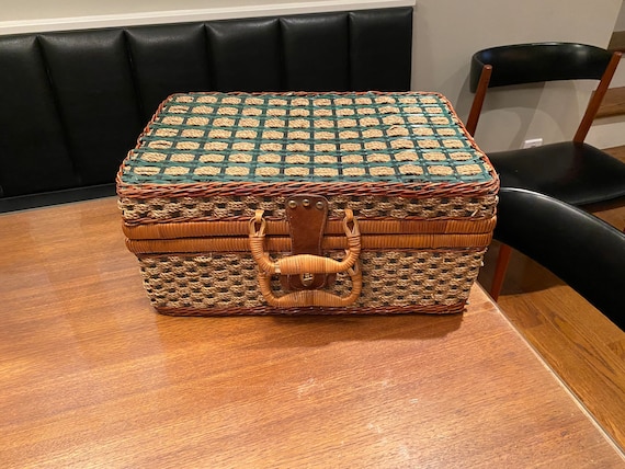 Vintage Wicker Suitcase Picnic Set Of 4 | Vintage… - image 2