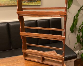 Large Vintage 3 Tier Wood Wall Spice Cabinet Rack | Vintage Wood Spice Wall Rack | Vintage Apothecary Spice Cabinet