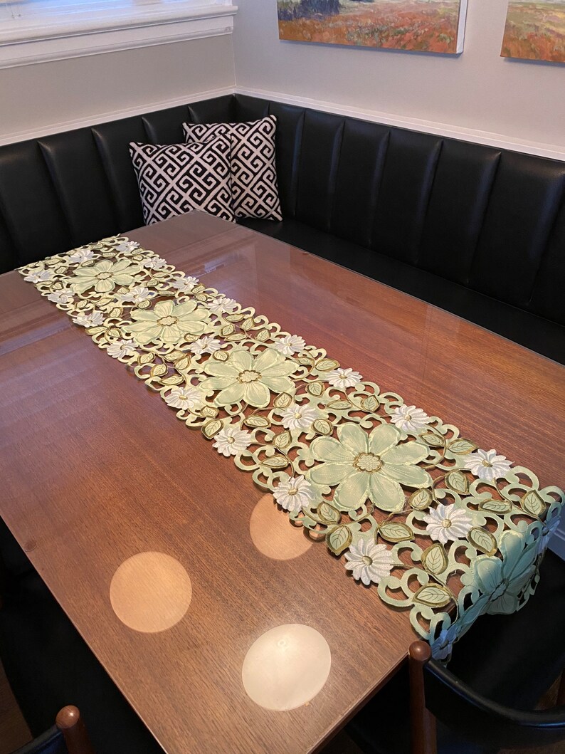 Vintage Green Floral Table Runner | Vintage Table Runner | Vintage ...